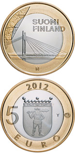 5 euro coin Lappi: The Jätkänkynttilä Bridge in Rovaniemi | Finland 2012