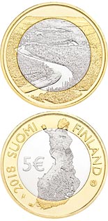 5 euro coin Oulankajoki river natural and cultural landscapes | Finland 2018