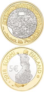 5 euro coin Porvoonjoki river valley and old Porvoo | Finland 2018