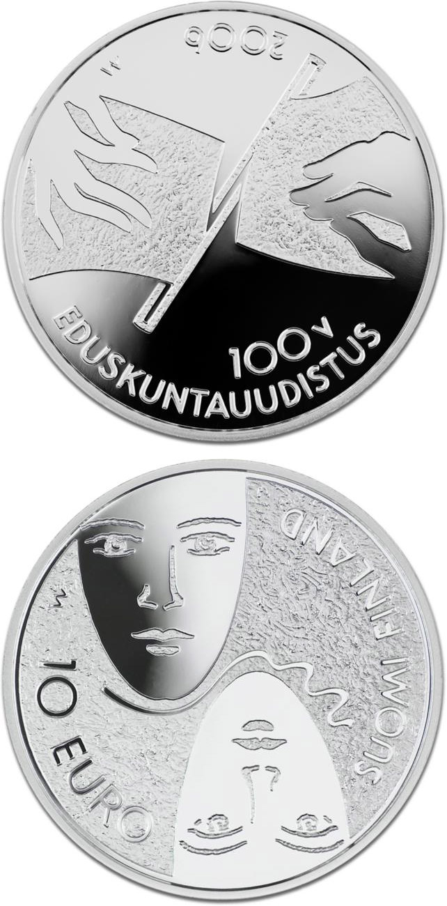 Image of 10 euro coin - Parliamentary reform and general and equal suffrage 100 yrs  | Finland 2006