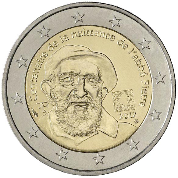 Image of 2 euro coin - 100th Anniversary of Abbé Pierre’s birth | France 2012