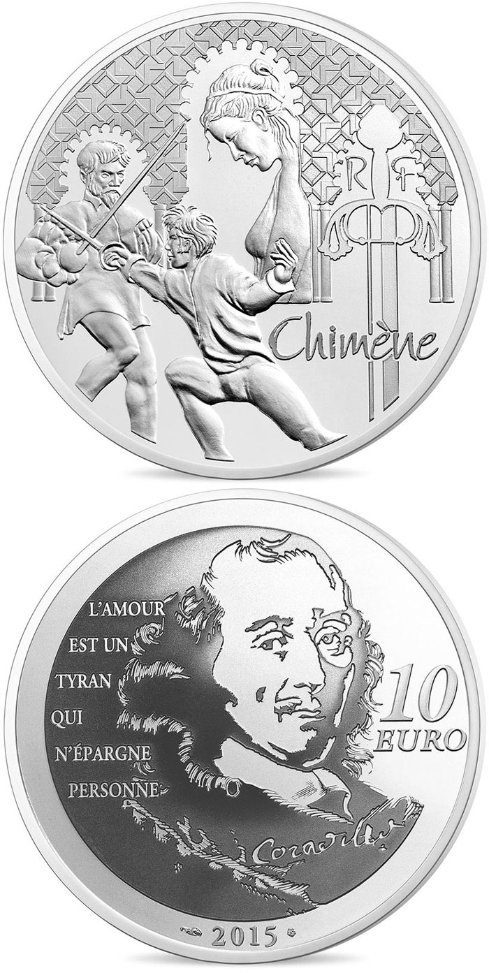 Image of 10 euro coin - Chimène | France 2015.  The Silver coin is of Proof quality.