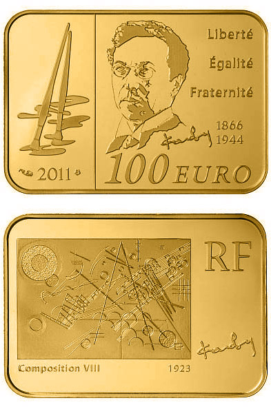 Image of 100 euro coin - Wassily Kandinsky | France 2011.  The Gold coin is of Proof quality.