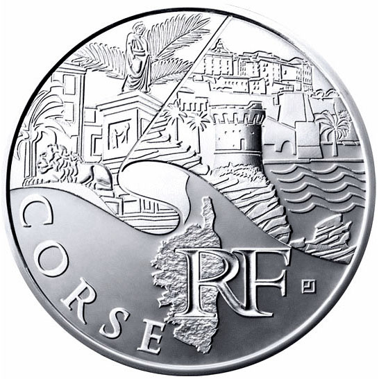 Image of 10 euro coin - Corsica | France 2011.  The Silver coin is of UNC quality.