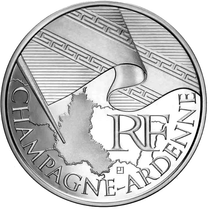 Image of 10 euro coin - Champagne Ardenne | France 2010.  The Silver coin is of UNC quality.
