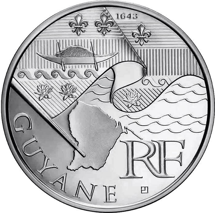 Image of 10 euro coin - French Guiana  | France 2010.  The Silver coin is of UNC quality.