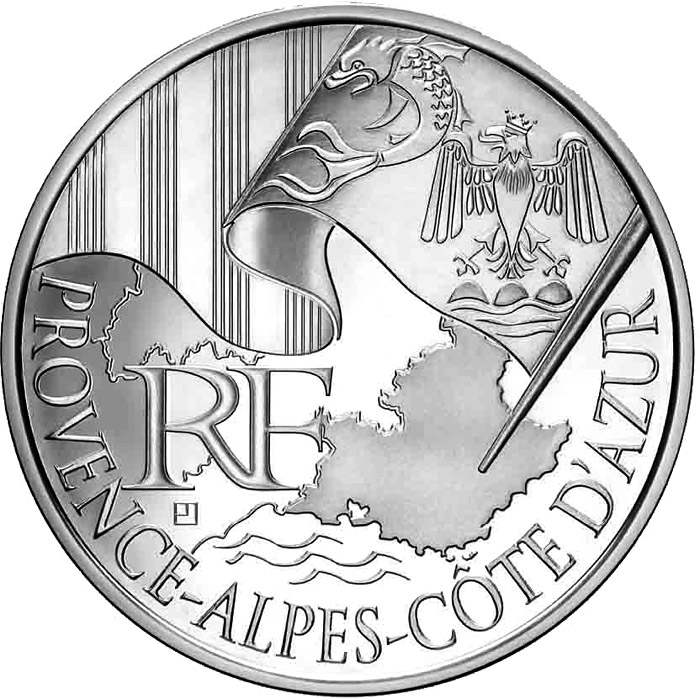 Image of 10 euro coin - Provence Alpes Azur | France 2010.  The Silver coin is of UNC quality.