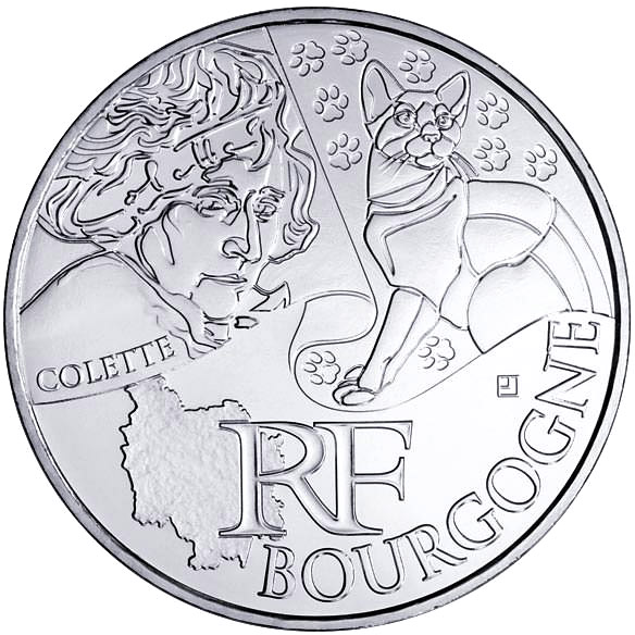 Image of 10 euro coin - Burgundy (Colette) | France 2012.  The Silver coin is of UNC quality.