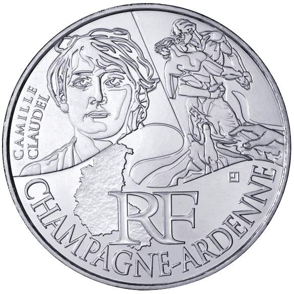 Image of 10 euro coin - Champagne Ardenne (Camille Claudel) | France 2012.  The Silver coin is of UNC quality.