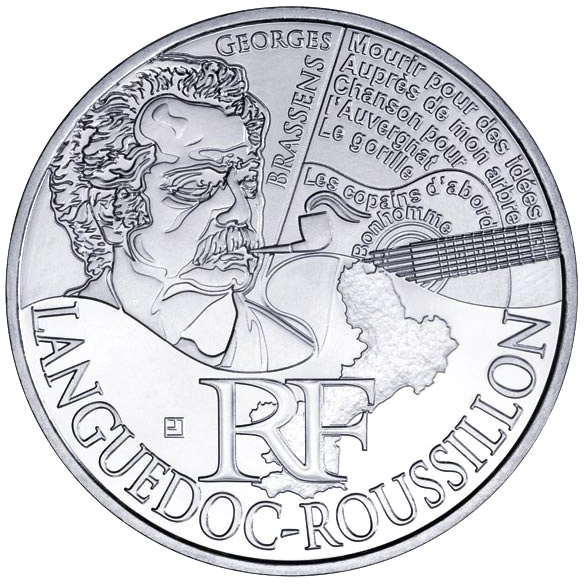 Image of 10 euro coin - Languedoc Roussillon (Georges Brassens) | France 2012.  The Silver coin is of UNC quality.