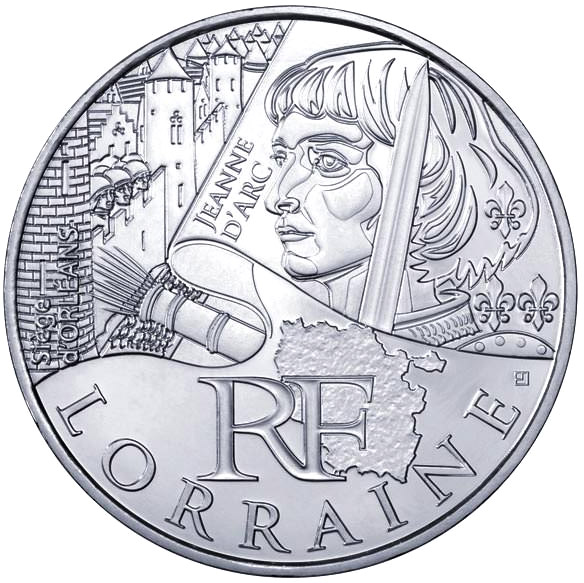 Image of 10 euro coin - Lorraine (Joan of Arc) | France 2012.  The Silver coin is of UNC quality.