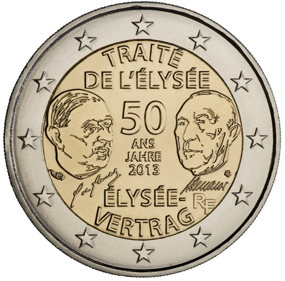 Image of 2 euro coin - 50 Years of the Élysée Treaty | France 2013