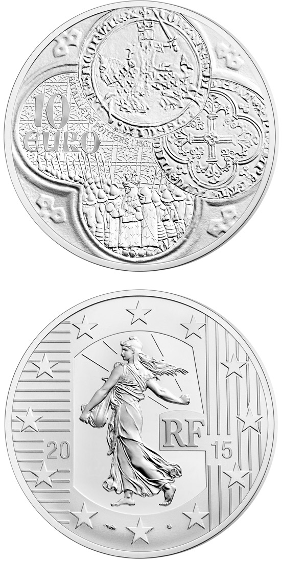 Image of 10 euro coin - Franc à cheval | France 2015.  The Silver coin is of Proof quality.