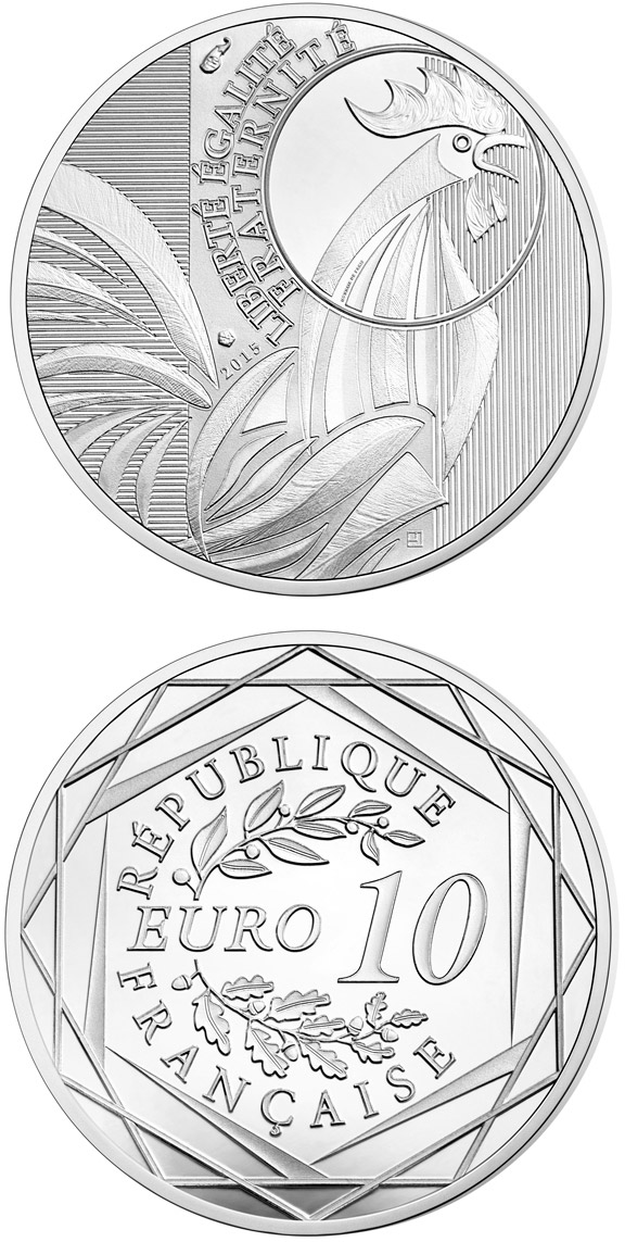 Image of 10 euro coin - The Rooster | France 2015.  The Silver coin is of Proof quality.