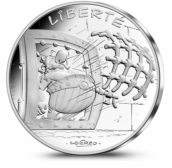 Image of 10 euro coin - Liberty Obelix | France 2015.  The Silver coin is of UNC quality.