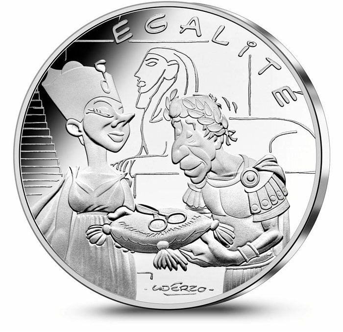 Image of 10 euro coin - Equality Cleopatra Caesar | France 2015.  The Silver coin is of UNC quality.