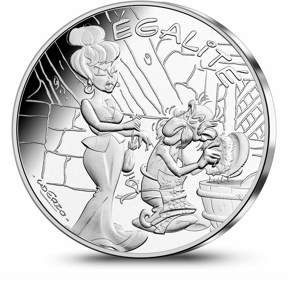 Image of 10 euro coin - Equality Dishwashing | France 2015.  The Silver coin is of UNC quality.