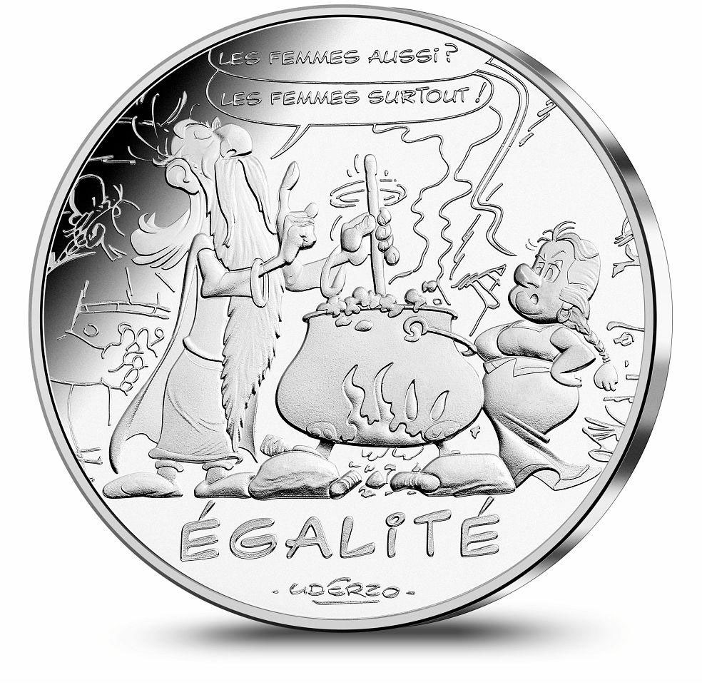 Image of 10 euro coin - Equality Potion Women | France 2015.  The Silver coin is of UNC quality.