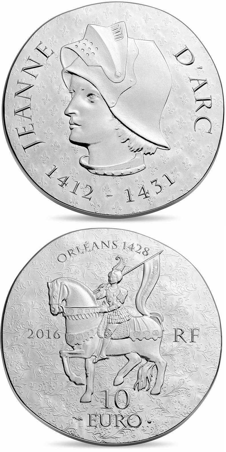 Image of 10 euro coin - Joan of Arc  | France 2016.  The Silver coin is of Proof quality.