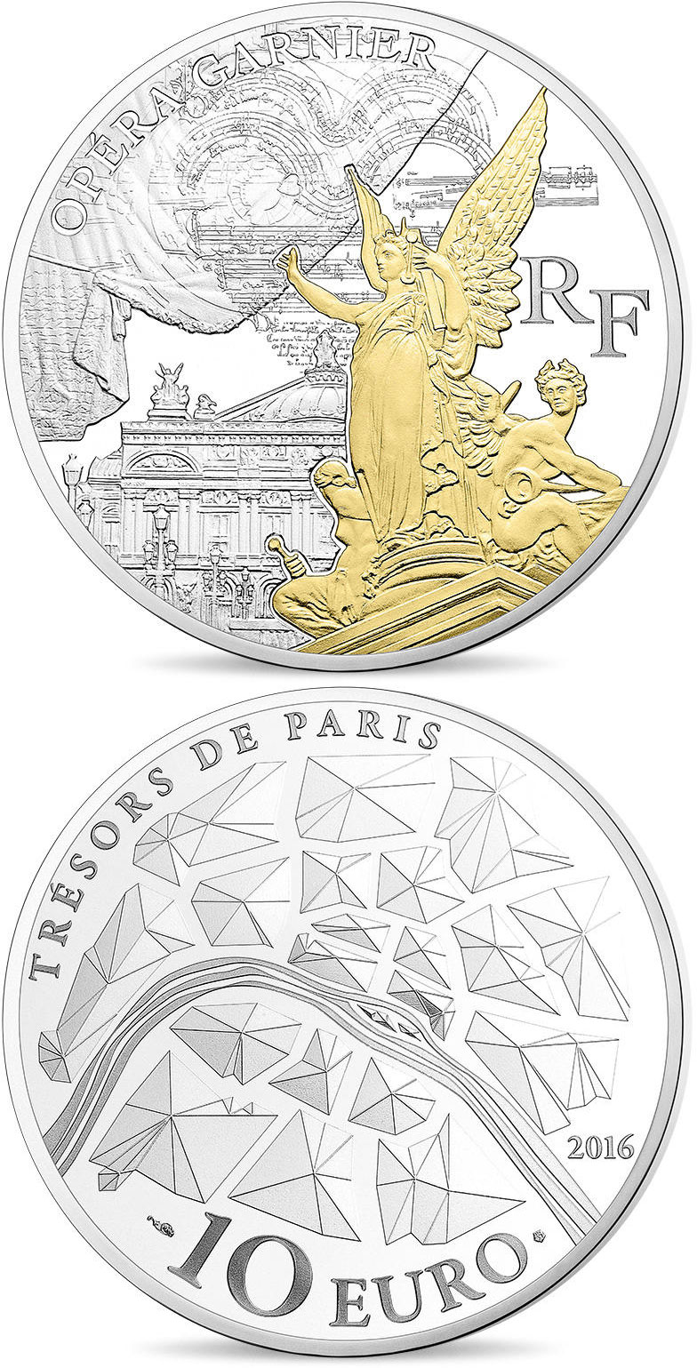 Image of 10 euro coin - Opera Garnier | France 2016.  The Silver coin is of Proof quality.
