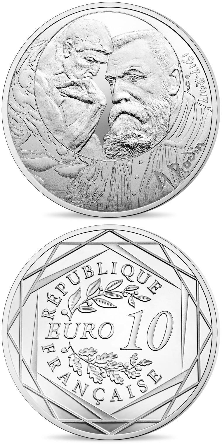 Image of 10 euro coin - Auguste Rodin  | France 2017.  The Silver coin is of BU quality.