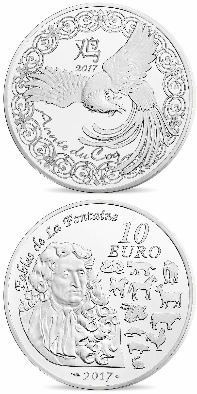 Image of 10 euro coin - Lunar calendar: Year of the rooster | France 2017