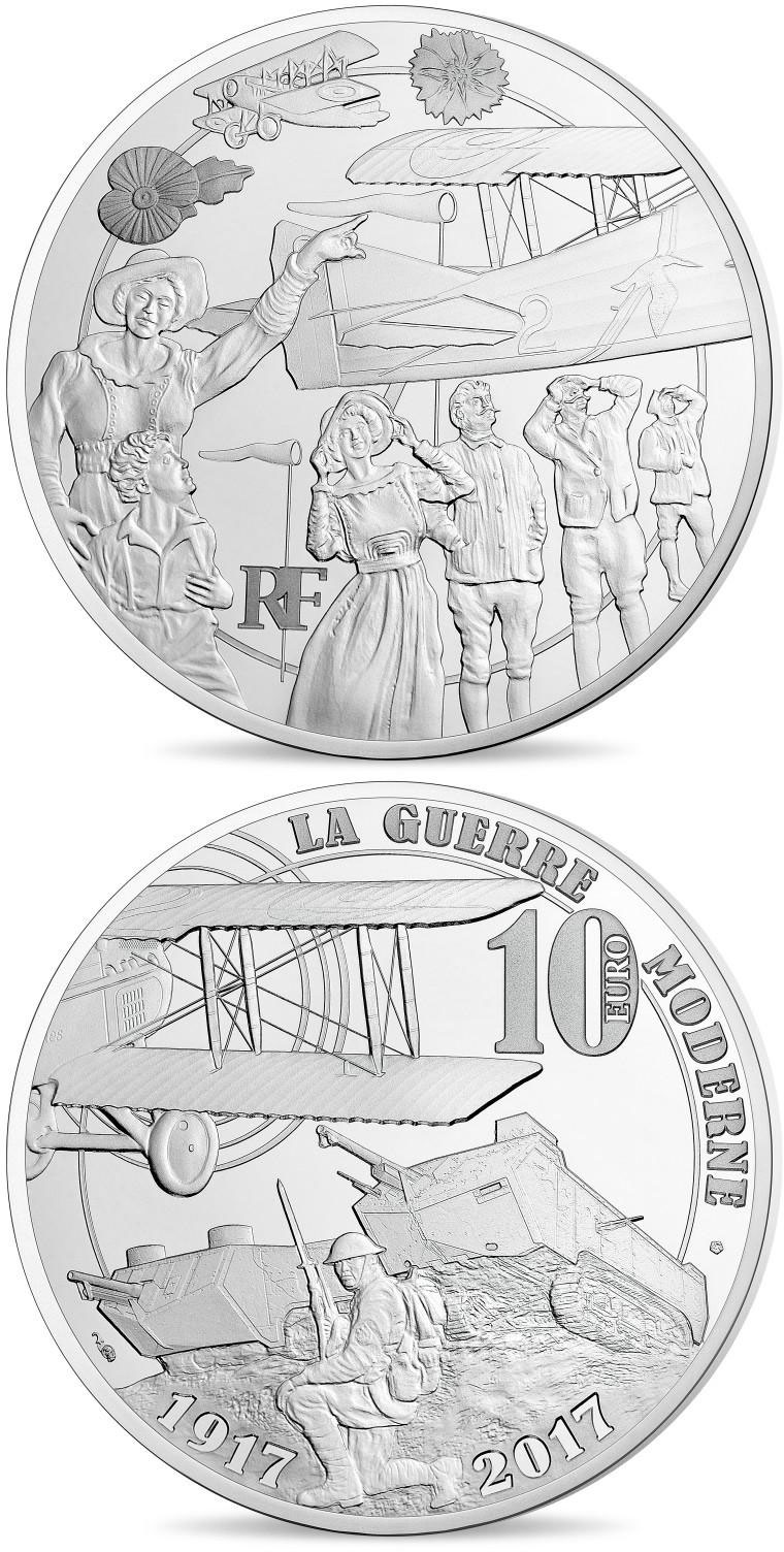 Image of 10 euro coin - Modern Warfare 1917 - 2017  | France 2017.  The Silver coin is of Proof quality.