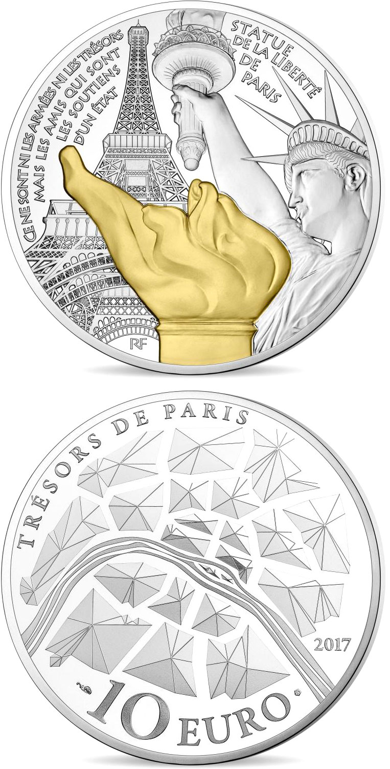 Image of 10 euro coin - Statue of Liberty | France 2017.  The Silver coin is of Proof quality.