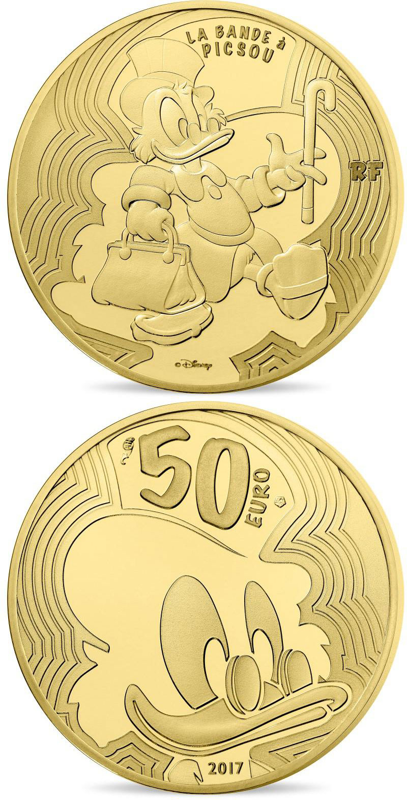 Image of 50 euro coin - Duck Tales | France 2017.  The Gold coin is of Proof quality.