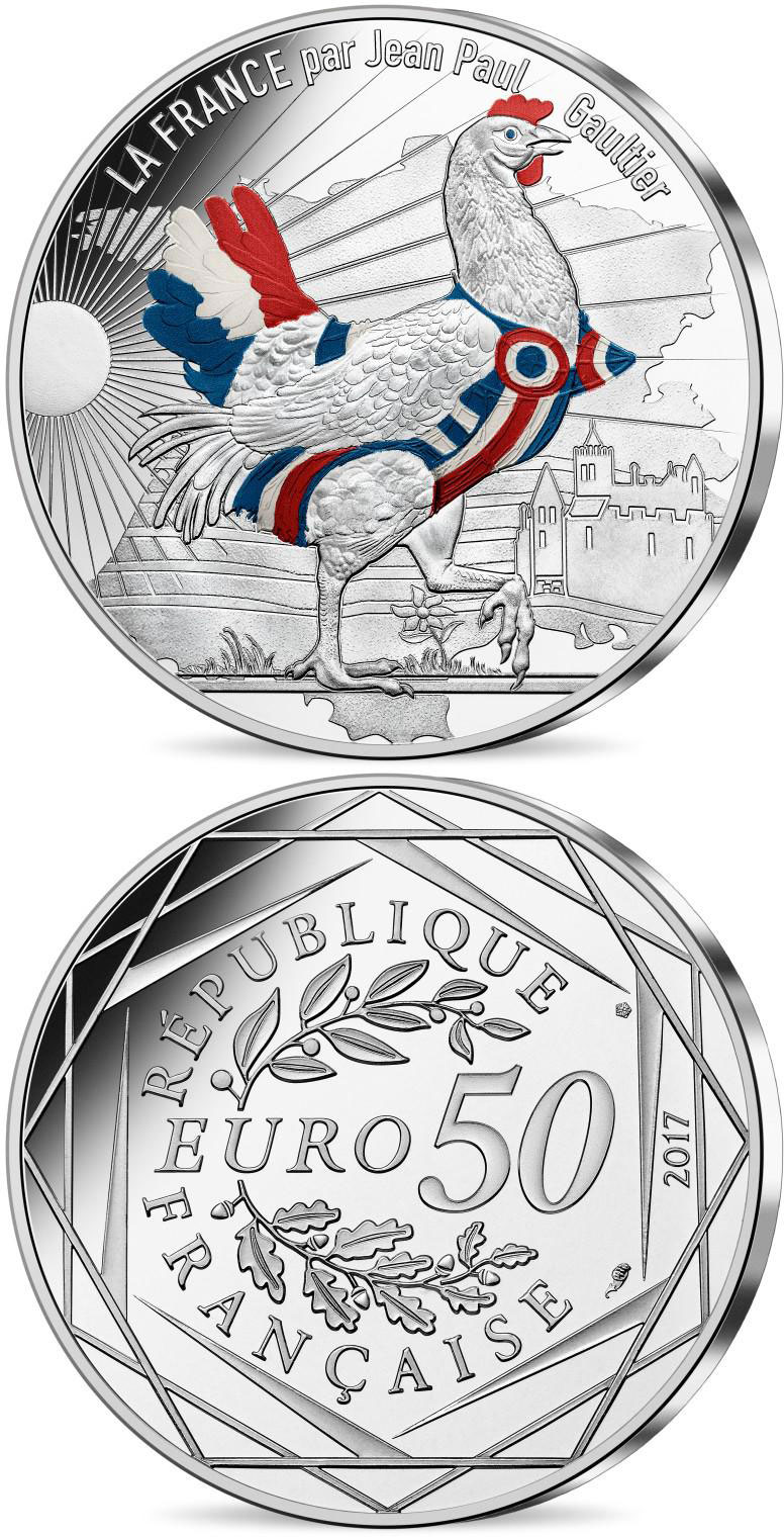 Image of 50 euro coin - France by Jean Paul Gaultier | France 2017.  The Silver coin is of UNC quality.