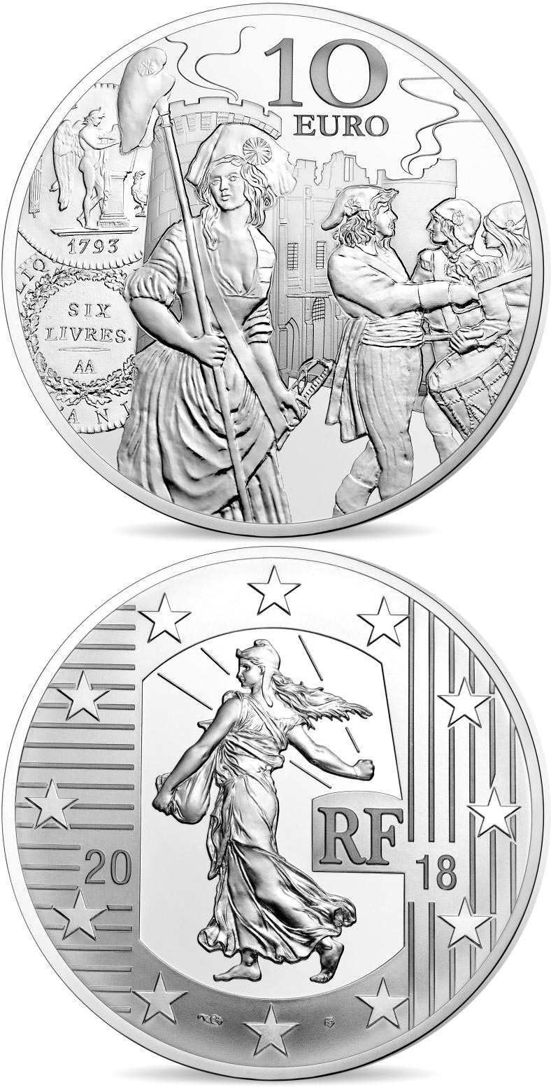 Image of 10 euro coin - The Ecu de 6 Livres | France 2018.  The Silver coin is of Proof quality.