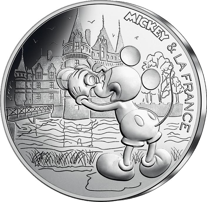 Image of 10 euro coin - Mickey et la France - A trip to the Loire | France 2018.  The Silver coin is of UNC quality.