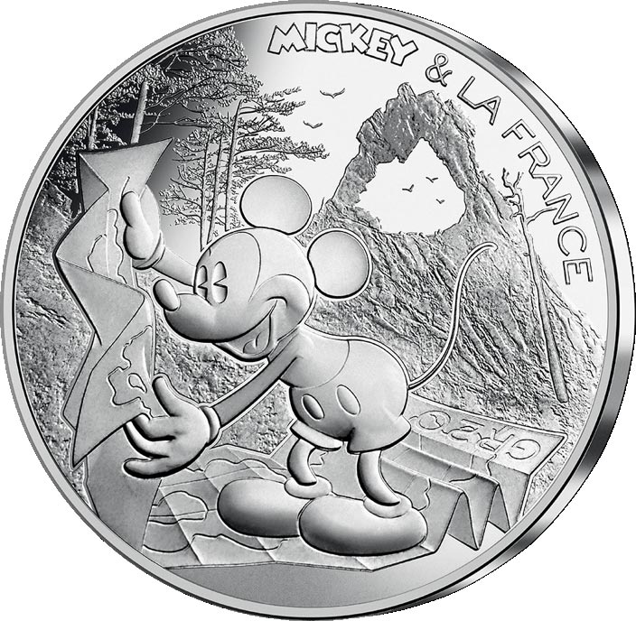 Image of 10 euro coin - Mickey et la France - The nice ramble | France 2018.  The Silver coin is of UNC quality.