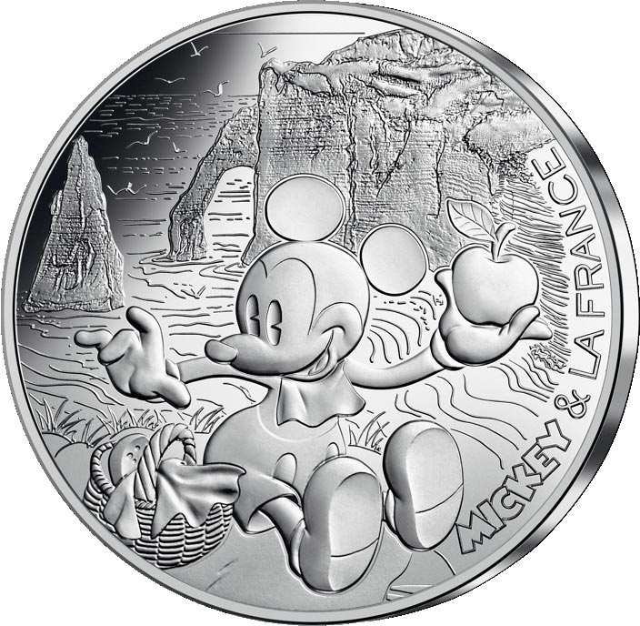 Image of 10 euro coin - Mickey et la France - Norman picnic | France 2018.  The Silver coin is of UNC quality.