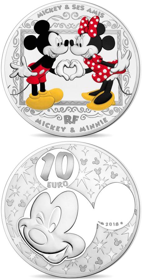 Image of 10 euro coin - Mickey and friends | France 2018.  The Silver coin is of Proof quality.