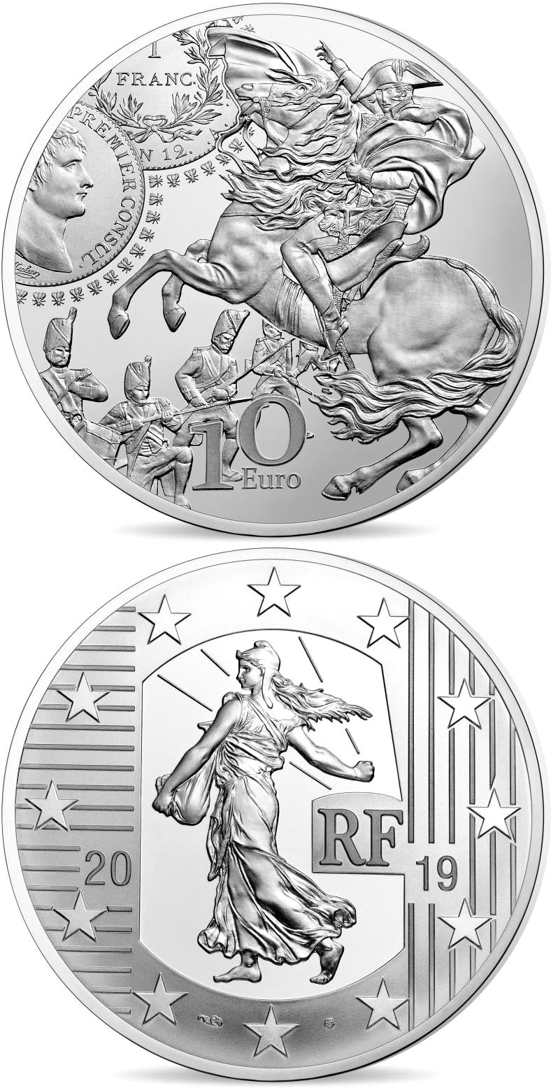 Image of 10 euro coin - The Franc Germinal | France 2019.  The Silver coin is of Proof quality.