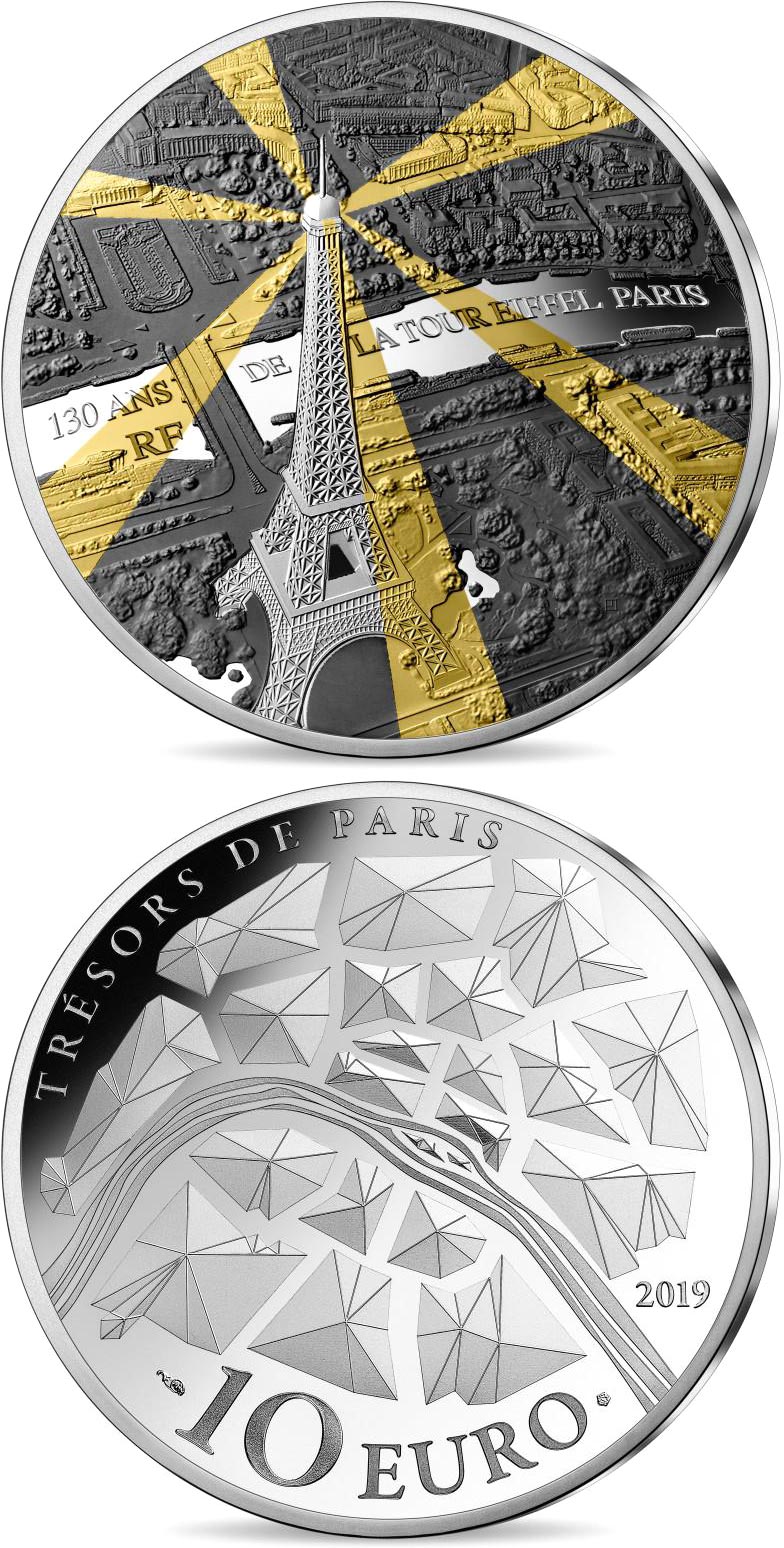 Image of 10 euro coin - Eiffel Tower | France 2019.  The Silver coin is of Proof quality.