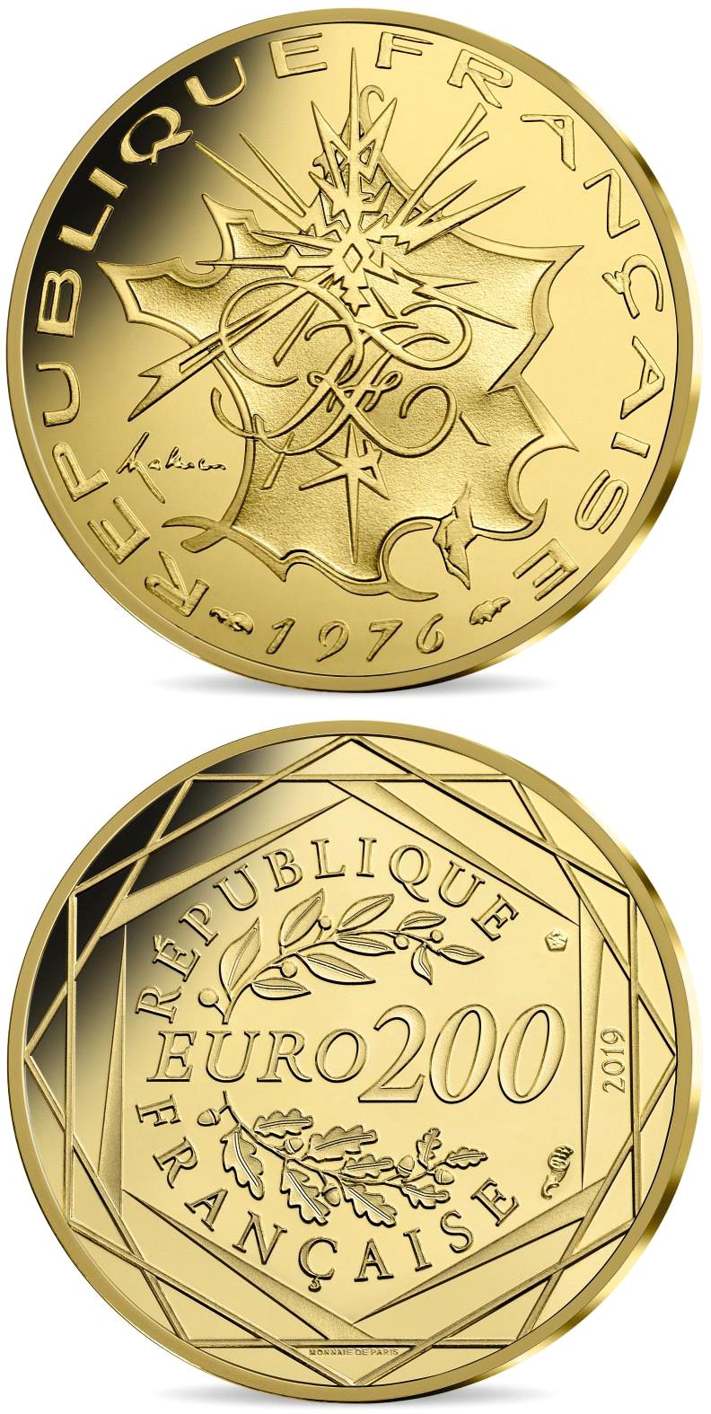 Image of 200 euro coin - Coin of History - La France | France 2019.  The Gold coin is of BU quality.