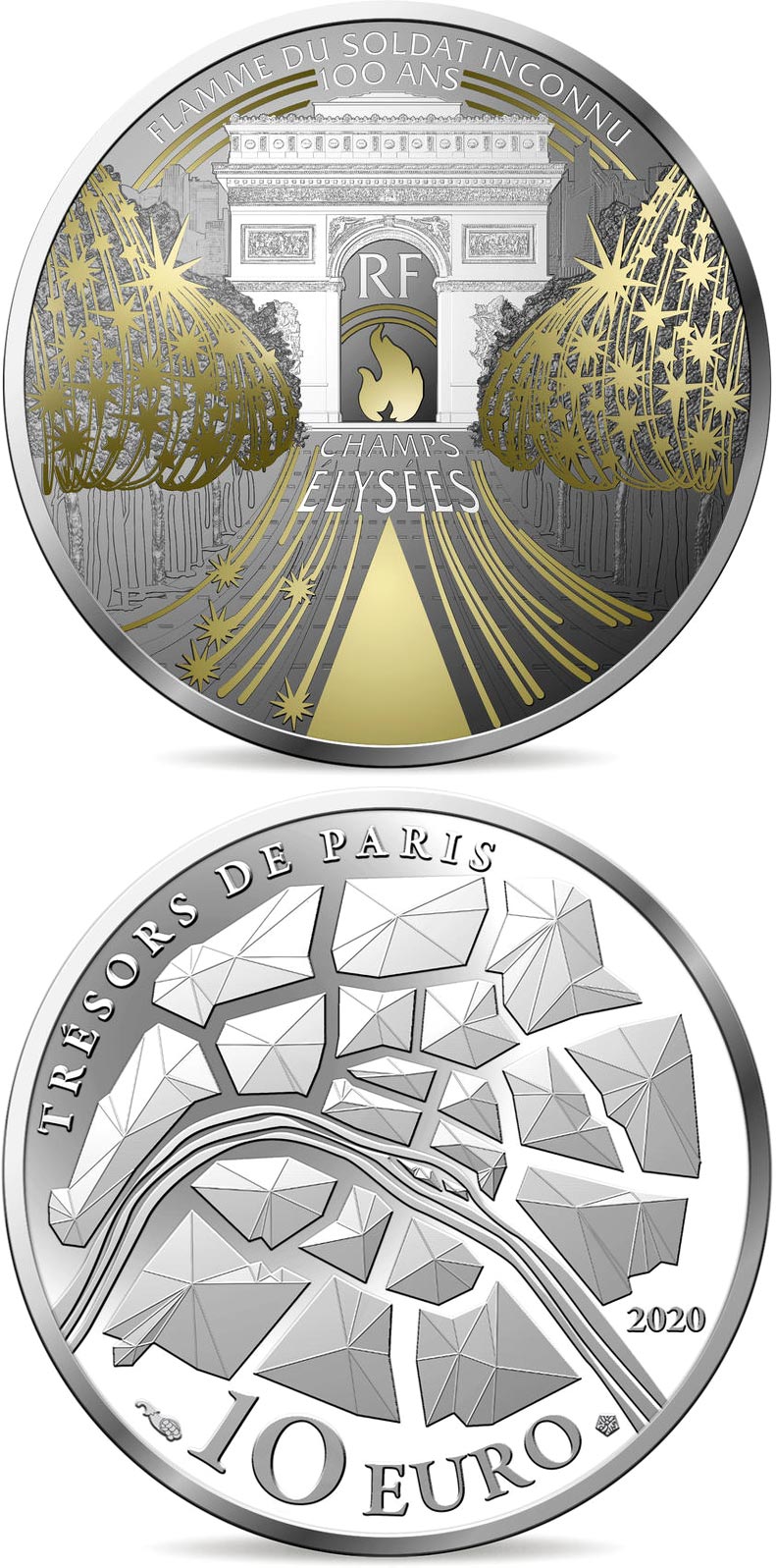 Image of 10 euro coin - Champs-Elysées | France 2020.  The Silver coin is of Proof quality.