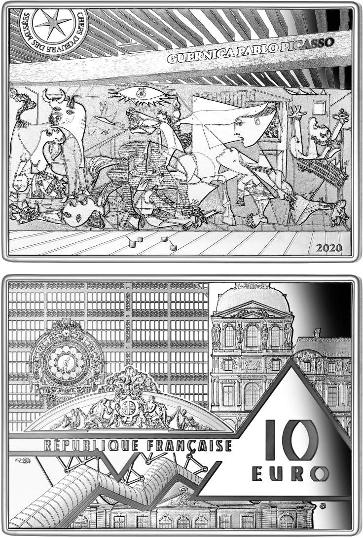 Image of 10 euro coin - Guernica | France 2020.  The Silver coin is of Proof quality.