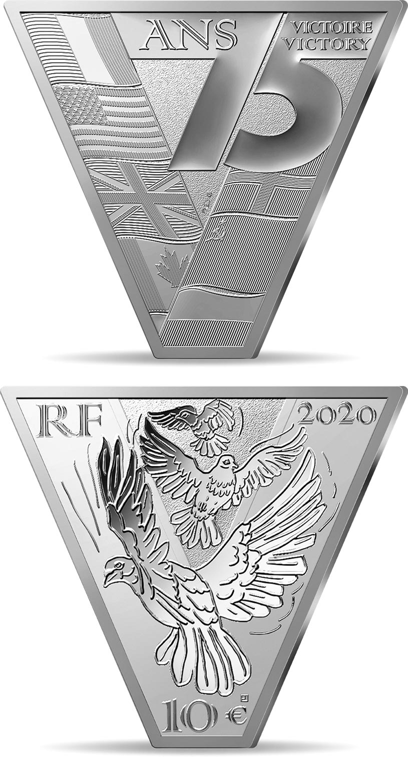 Image of 10 euro coin - Victory Peace | France 2020.  The Silver coin is of Proof quality.