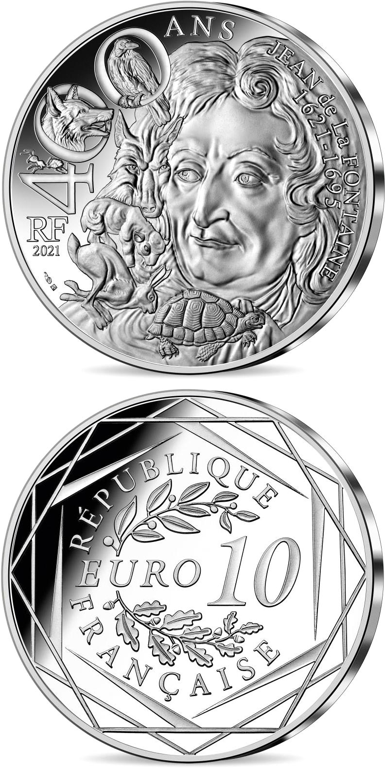 Image of 10 euro coin - Jean de La Fontaine - 400th anniversary of his birth | France 2021