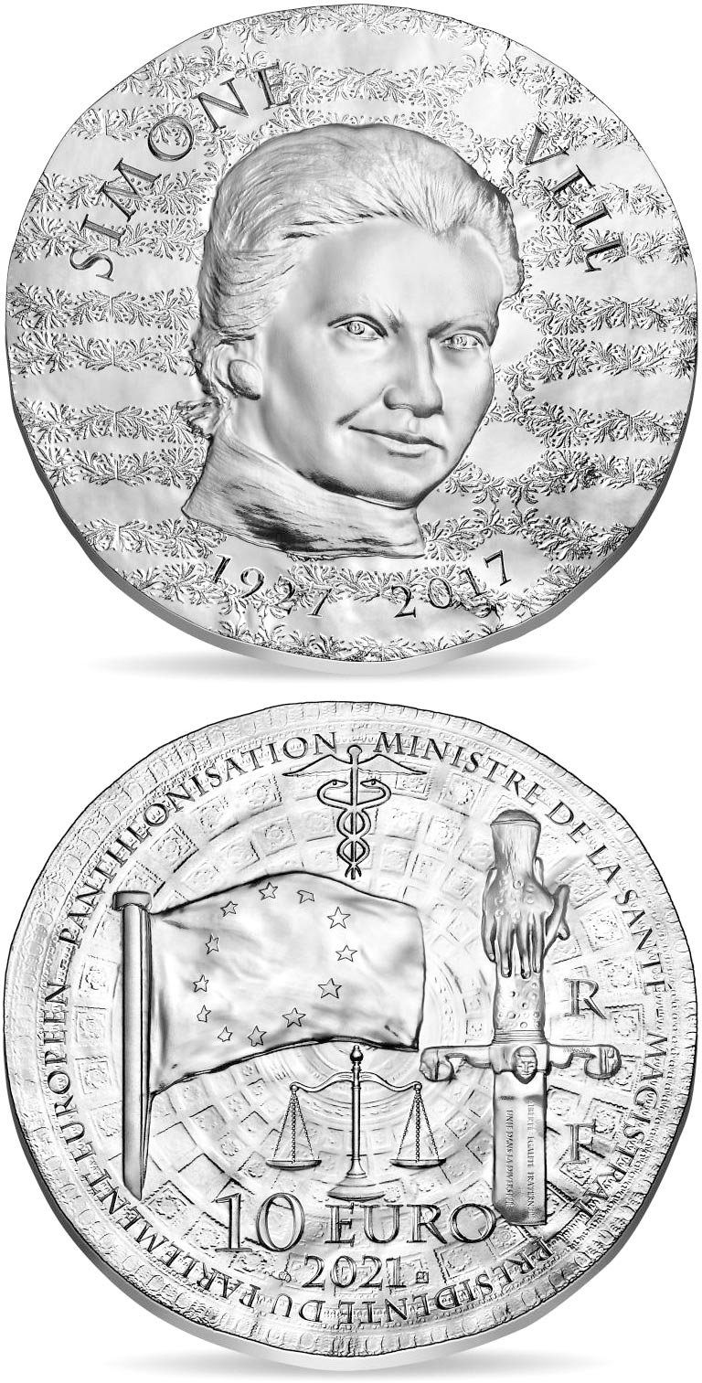 Image of 10 euro coin - Simone Veil  | France 2021.  The Silver coin is of Proof quality.
