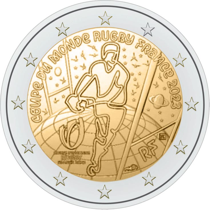 Image of 2 euro coin - 10th Rugby World Cup in France | France 2023