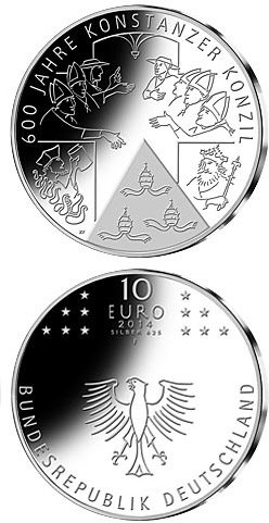 Image of 10 euro coin - 600 Jahre Konstanzer Konzil | Germany 2014.  The Silver coin is of Proof, BU quality.