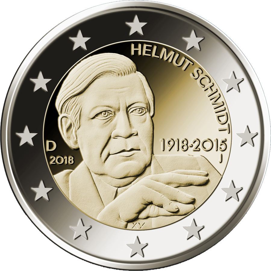 Image of 2 euro coin - 100. Geburtstag von Helmut Schmidt | Germany 2018
