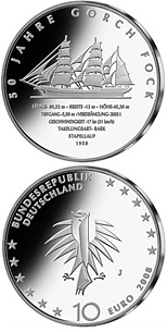 10 euro coin 50 Jahre Segelschulschiff Gorch Fock II  | Germany 2008