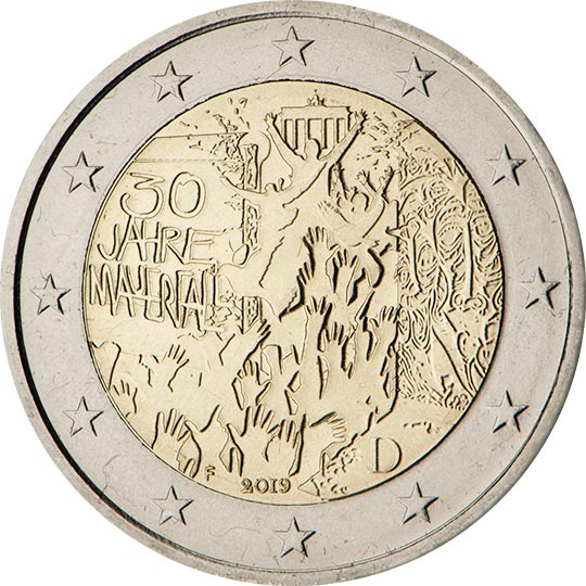Image of 2 euro coin - 30 Years of Fall of the Berlin Wall | Germany 2019