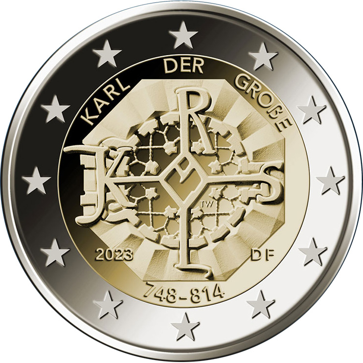 Image of 2 euro coin - 1275th Anniversary of the Birth of Charlemagne | Germany 2023