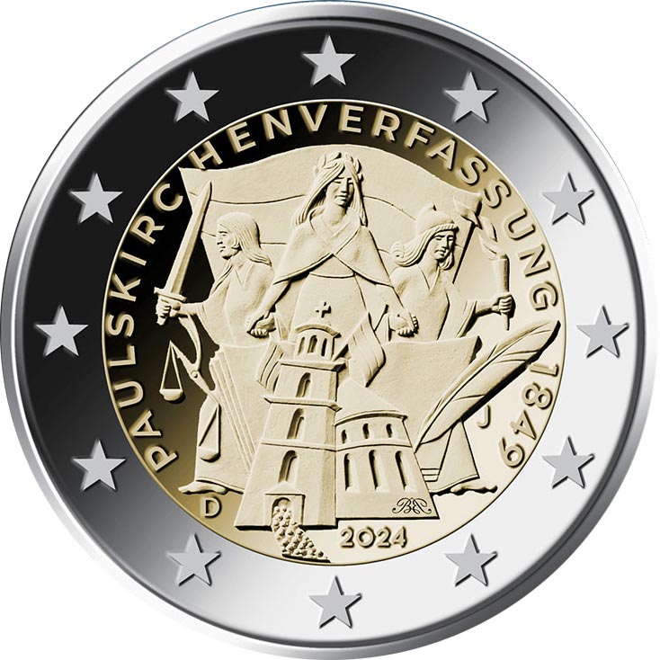 Image of 2 euro coin - 175th Anniversary Paulskirche Constitution | Germany 2024